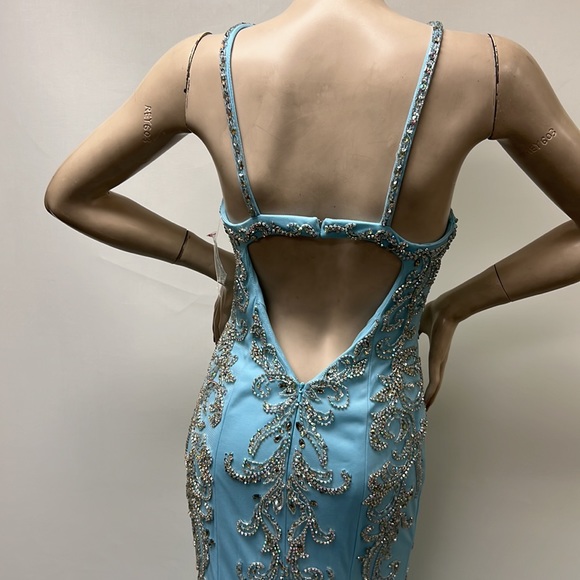 Montage by MON Cheri mermaid mock neck embroidered low back long gown - Picture 7 of 16